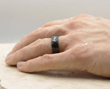 Black Damascus Steel Ring - Hammered Finish With Black Inlay | 8mm