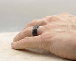Black Damascus Steel Ring - Hammered Finish With Black Inlay | 8mm