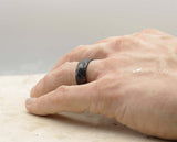 Black Damascus Steel Ring - Hammered Finish With Black Inlay | 8mm
