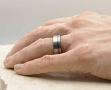 Silver Tungsten Ring With Black Inlay - Brushed With Black Stripe | 8mm