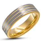 CUSTOM: Square Edge / Polished Finish In Silver / Three Gold Stripes / Gold Inlay / 6mm