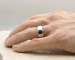 Silver Titanium Ring With Silver Inlay - Bevelled Edges | 8mm