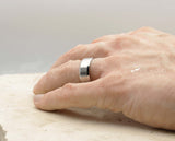 Silver Titanium Ring With Silver Inlay - Bevelled Edges | 8mm
