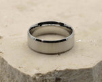 Silver Titanium Ring With Silver Inlay - Bevelled Edges | 8mm