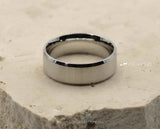 Silver Titanium Ring With Silver Inlay - Bevelled Edges | 8mm