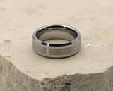 Silver Tungsten Ring With Silver Inlay - Gloss Bevelled Edges | 8mm