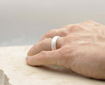 White Ceramic Ring With White Inlay - Gloss With Bevelled Edges | 6mm