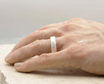 White Ceramic Ring With White Inlay - Gloss With Bevelled Edges | 6mm
