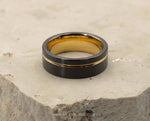 Black Tungsten Ring With Gold Inlay - Brushed With Gold Stripe | 8mm