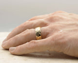 Gold Damascus Steel Ring – Hammered Finish With Gold Inlay | 8mm