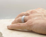 Silver Silicone Ring With Meander Pattern - Matte Finish | 8mm