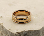 Rose Gold Titanium Ring With Horizontal Grooves - Brushed Stripe | 8mm