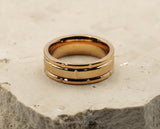 Rose Gold Titanium Ring With Horizontal Grooves - Brushed Stripe | 8mm