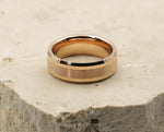 Rose Gold Tungsten Ring With Rose Gold Inlay - Bevelled Edges | 8mm