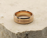 Rose Gold Tungsten Ring With Rose Gold Inlay - Bevelled Edges | 8mm