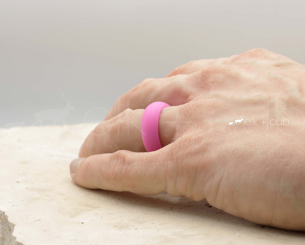 Hot Pink Silicone Ring Rounded Edge | Mens Wedding Ring | Elk and Cub