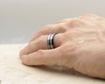 Black Tungsten Ring With Black Inlay - Dual Silver Brushed Stripes | 8mm