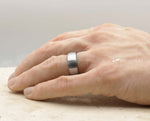 Silver Tungsten Ring With Blue Inlay - Curved Brushed Finish | 8mm