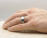 Silver Tungsten Ring With Blue Inlay - Curved Brushed Finish | 8mm