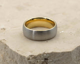 Silver Tungsten Ring With Gold Inlay - Curved Brushed Finish | 8mm