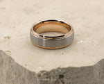 Silver Tungsten Ring With Rose Gold Inlay - Stepped Edges | 8mm