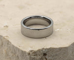 Silver Tungsten Ring With Silver Inlay - Gloss With Square Edge | 8mm