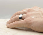 Silver Tungsten Ring With Silver Inlay - Gloss With Square Edge | 8mm