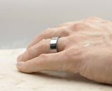 Silver Tungsten Ring With Silver Inlay - Gloss With Square Edge | 8mm
