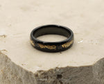 Black Tungsten Ring With Black Inlay - Curved With Gold Leaf | 6mm