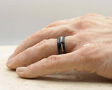Black Damascus Ring – Curved With Gold Leaf | 8mm | MADE TO ORDER