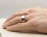 Silver Tungsten Ring With Gold Inlay - Brushed With Gold Stripes | 8mm