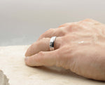 Silver Titanium Ring With Brushed Middle Stripe - Gloss Side Edges | 6mm