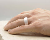 White Ceramic Ring With White Inlay - Curved With Gloss Finish | 8mm