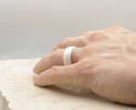White Ceramic Ring With White Inlay - Curved With Gloss Finish | 8mm