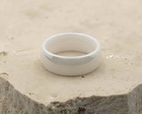White Ceramic Ring With White Inlay - Curved With Gloss Finish | 8mm