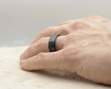 Black Tungsten Ring With Black Inlay - Brushed With Blue Stripe | 8mm