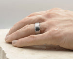 Silver Tungsten Ring With Silver Inlay - Bevelled Edges | 8mm