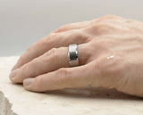 Silver Tungsten Ring With Silver Inlay - Bevelled Edges | 8mm