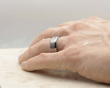 Silver Tungsten Ring With Silver Inlay - Bevelled Edges | 8mm