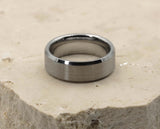 Silver Tungsten Ring With Silver Inlay - Bevelled Edges | 8mm