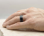 Black Tungsten Ring With Black Inlay - Blue Stepped Gloss Edges | 8mm