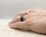 Black Tungsten Ring With Black Inlay - Blue Stepped Gloss Edges | 8mm