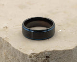 Black Tungsten Ring With Black Inlay - Blue Stepped Gloss Edges | 8mm