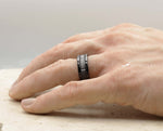 Black Titanium Ring With Horizontal Grooves - Brushed Stripe | 8mm