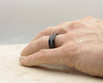 Black Titanium Ring With Horizontal Grooves - Brushed Stripe | 8mm