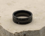 Black Titanium Ring With Horizontal Grooves - Brushed Stripe | 8mm
