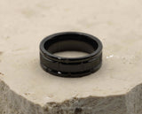Black Titanium Ring With Horizontal Grooves - Brushed Stripe | 8mm