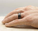 Black Damascus Ring – Hammered With Gold Leaf | 8mm | MADE TO ORDER
