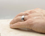 Silver Titanium Ring With Diagonal Grooves - Brushed Stripe | 8mm