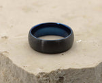 Black Tungsten Ring With Blue Inlay - Curved With Brushed Finish | 8mm